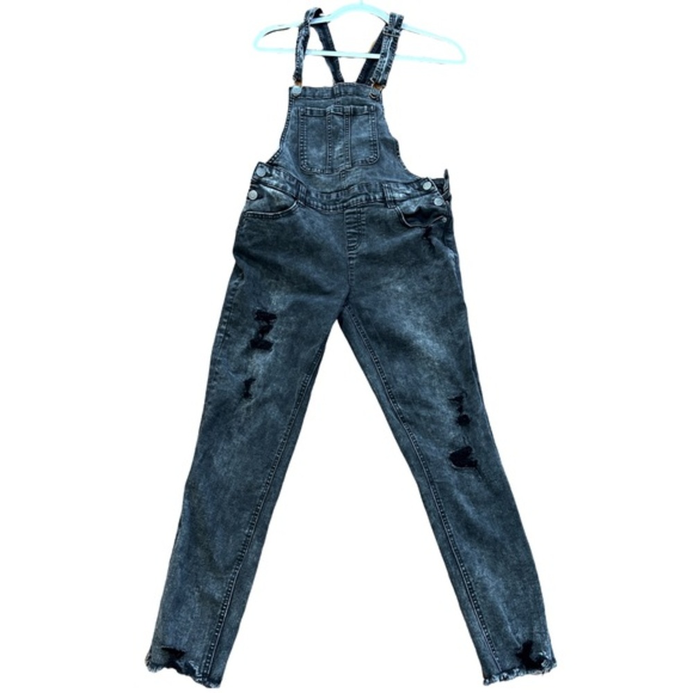 Justice Jean Bib Overalls Black Distressed Stretch Denim - Girl's Size 18